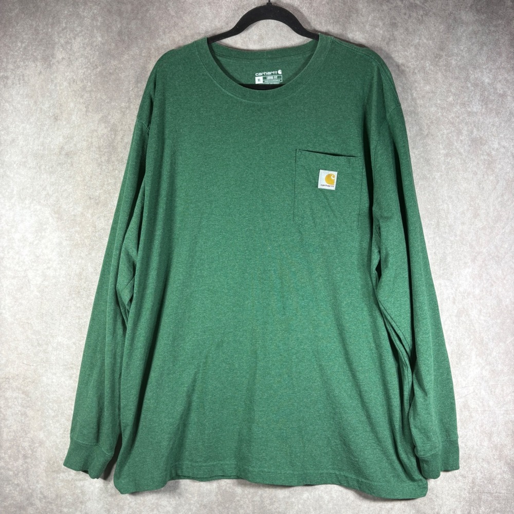 Carhartt T-Shirt Mens XL Green K126 Loose Fit Long Sleeve Pocket Tee Workwear
